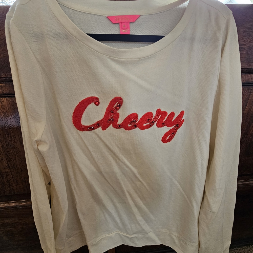 Lilly Pulitzer Cream Long Sleeve Top with Red Cheery Design
